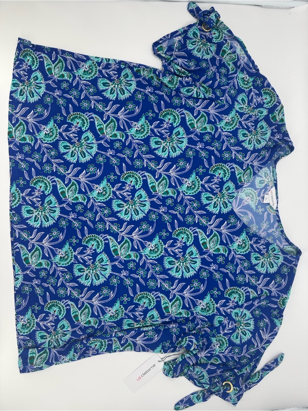 NWT Liz Claiborne Blue Floral Tie-Sleeve Women's Top Size 3X